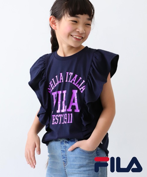 antiqua（アンティカ）の「FILAロゴ入りフリルトップス（Tシャツ/カットソー・キッズ・オートミール/ネイビー・130/140/150/160）」の2枚目の写真