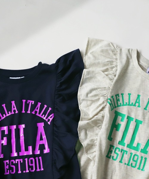 antiqua（アンティカ）の「FILAロゴ入りフリルトップス（Tシャツ/カットソー・キッズ・オートミール/ネイビー・130/140/150/160）」の3枚目の写真