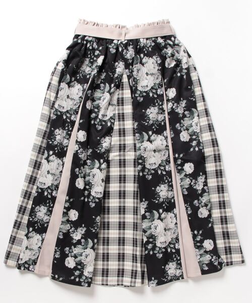 axes femme（アクシーズファム）の「花柄×チェック柄切替スカート