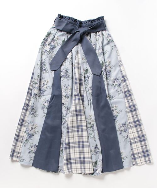 新品　ブルマリン　スカート　チェック柄花のモチーフ 米沢織 ロングスカート リバーシブル プリーツ フレア きれいめ