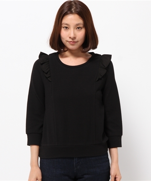 OUTLET（アウトレット）の「【mystic】肩フリル7分袖プルオーバー（Tシャツ/カットソー・レディース・オフホワイト/ネイビー/ブラック/ベージュ・FREE）」の5枚目の写真