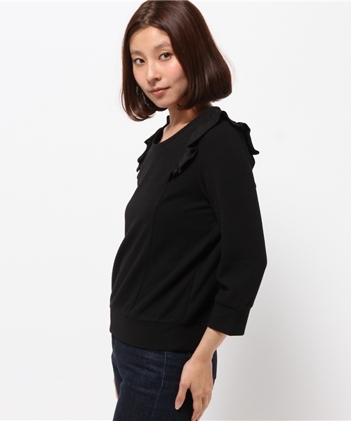 OUTLET（アウトレット）の「【mystic】肩フリル7分袖プルオーバー（Tシャツ/カットソー・レディース・オフホワイト/ネイビー/ブラック/ベージュ・FREE）」の6枚目の写真