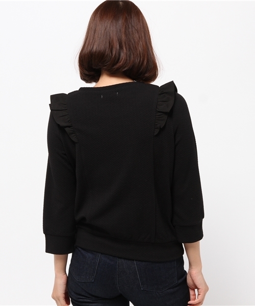 OUTLET（アウトレット）の「【mystic】肩フリル7分袖プルオーバー（Tシャツ/カットソー・レディース・オフホワイト/ネイビー/ブラック/ベージュ・FREE）」の7枚目の写真