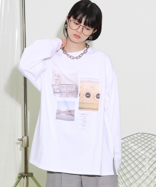THE YOn（ザヨン）の「マルチフォトプリントロングスリーブTシャツ（Tシャツ/カットソー・レディース・グレー/チャコールグレー/オフホワイト・FREE）」の2枚目の写真