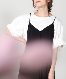 ボリューム袖クルーネックTシャツ