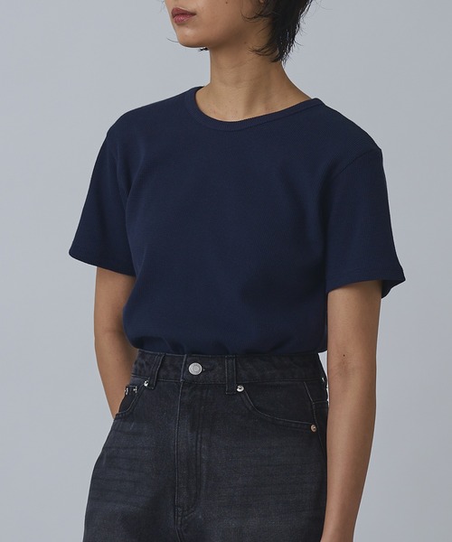 Abor(アボア)の「【Abor】ワッフルハーフスリーブTシャツ(Tシャツ/カットソー・レディース・ネイビー/グレー/クリーム/ブラック・FREE)」の4枚目の写真