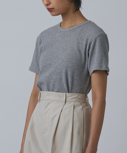 Abor(アボア)の「【Abor】ワッフルハーフスリーブTシャツ(Tシャツ/カットソー・レディース・ネイビー/グレー/クリーム/ブラック・FREE)」の2枚目の写真