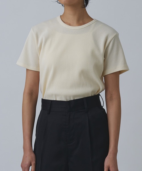 Abor(アボア)の「【Abor】ワッフルハーフスリーブTシャツ(Tシャツ/カットソー・レディース・ネイビー/グレー/クリーム/ブラック・FREE)」の3枚目の写真
