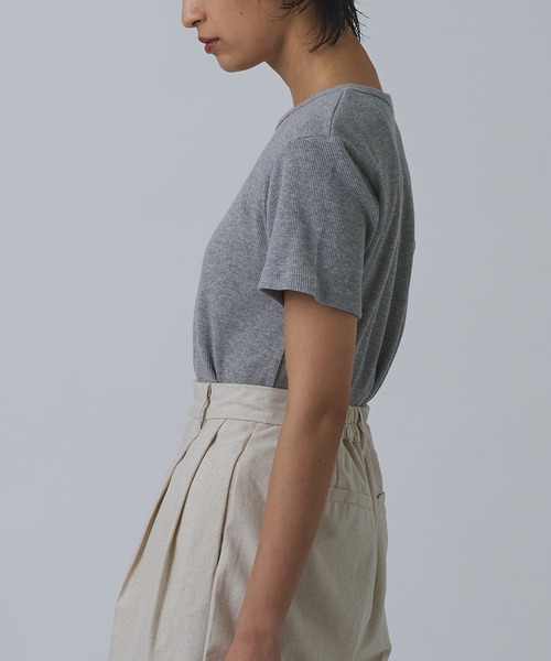 Abor(アボア)の「【Abor】ワッフルハーフスリーブTシャツ(Tシャツ/カットソー・レディース・ネイビー/グレー/クリーム/ブラック・FREE)」の14枚目の写真