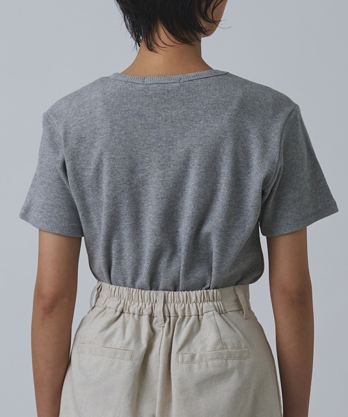 Abor(アボア)の「【Abor】ワッフルハーフスリーブTシャツ(Tシャツ/カットソー・レディース・ネイビー/グレー/クリーム/ブラック・FREE)」の15枚目の写真