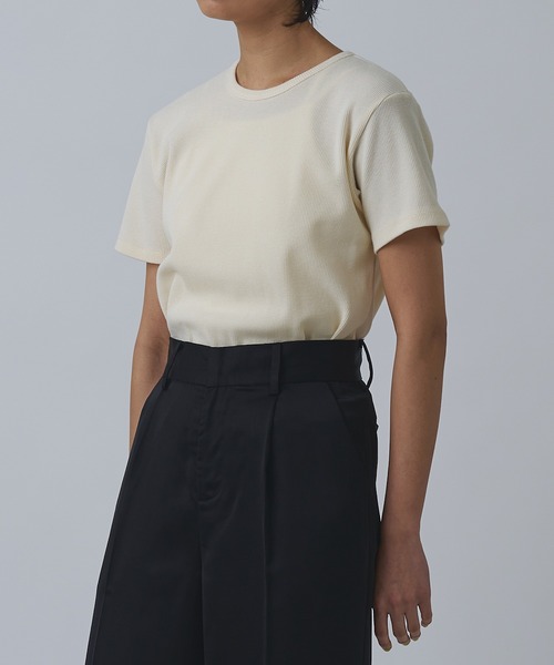 Abor(アボア)の「【Abor】ワッフルハーフスリーブTシャツ(Tシャツ/カットソー・レディース・ネイビー/グレー/クリーム/ブラック・FREE)」の21枚目の写真