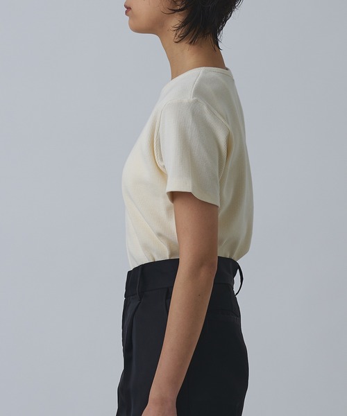 Abor(アボア)の「【Abor】ワッフルハーフスリーブTシャツ(Tシャツ/カットソー・レディース・ネイビー/グレー/クリーム/ブラック・FREE)」の22枚目の写真