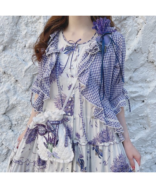 ピンクハウスラベンダー色ギンガムチェックチュニッククマさん刺繍（新品、未使用） セール】 ドビーギンガムワンピース （ロング・マキシ丈