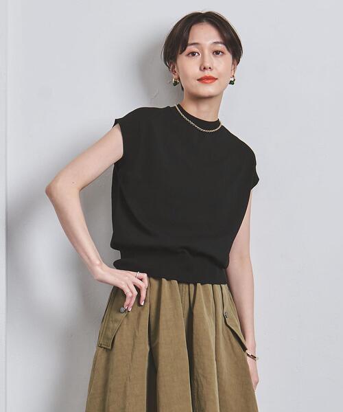 UNITED ARROWS（ユナイテッドアローズ）の「コットン ボトルネック フレンチスリーブ ニット（ニット/セーター・レディース・オフホワイト/ブラック/ダークブラウン/ピンク・FREE）」の3枚目の写真