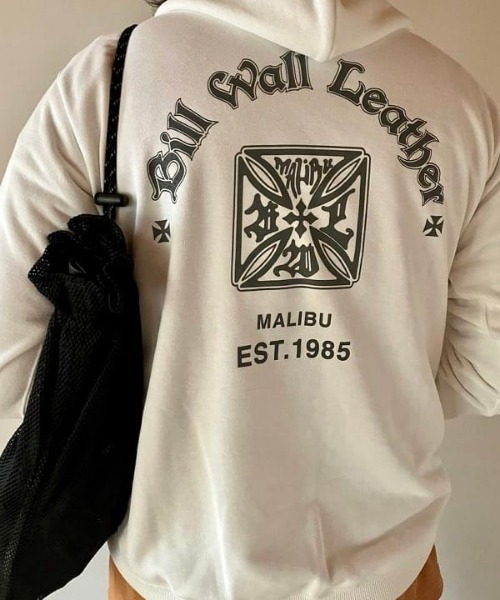BILL WALL LEATHER(ビルウォールレザー)の「Bill Wall Leather / 別注 Hooded Pullover(パーカー・メンズ・グレー/ホワイト・SMALL/MEDIUM/LARGE/X-LARGE/XX-LARGE)」の1枚目の写真