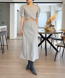 カシュクールヘムクロップドトップス×スカート セットアップ