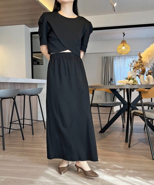 Jewelobe（ジュエローブ）の「カシュクールヘムクロップドトップス×スカート セットアップ（セットアップ・レディース・ベージュ/杢グレー/ブラック・FREE）」の17枚目の写真