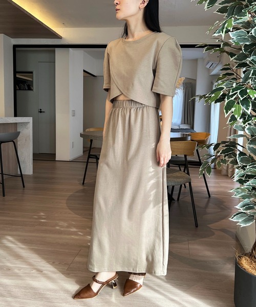Jewelobe（ジュエローブ）の「カシュクールヘムクロップドトップス×スカート セットアップ（セットアップ・レディース・ベージュ/杢グレー/ブラック・FREE）」の11枚目の写真