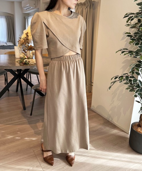 Jewelobe（ジュエローブ）の「カシュクールヘムクロップドトップス×スカート セットアップ（セットアップ・レディース・ベージュ/杢グレー/ブラック・FREE）」の12枚目の写真