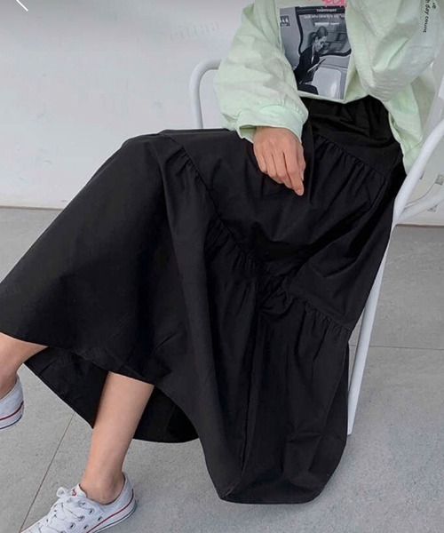 Dalfwin(ダールフィン)の「韓国ファッション ティアードロングスカート(スカート・レディース・ベージュ/ブラック/カーキ・FREE)」の8枚目の写真