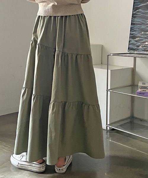Dalfwin(ダールフィン)の「韓国ファッション ティアードロングスカート(スカート・レディース・ベージュ/ブラック/カーキ・FREE)」の21枚目の写真
