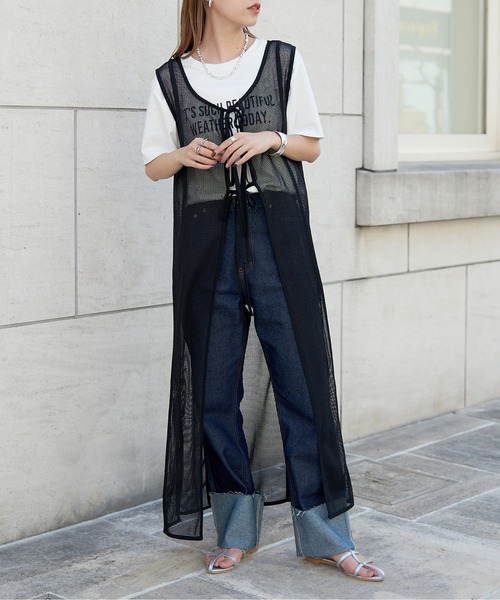 COLONY 2139(コロニートゥーワンスリーナイン)の「前後2WAY / メッシュパイピングリボン付きワンピース(ワンピース・レディース・ブラック/ホワイト・FREE)」の2枚目の写真