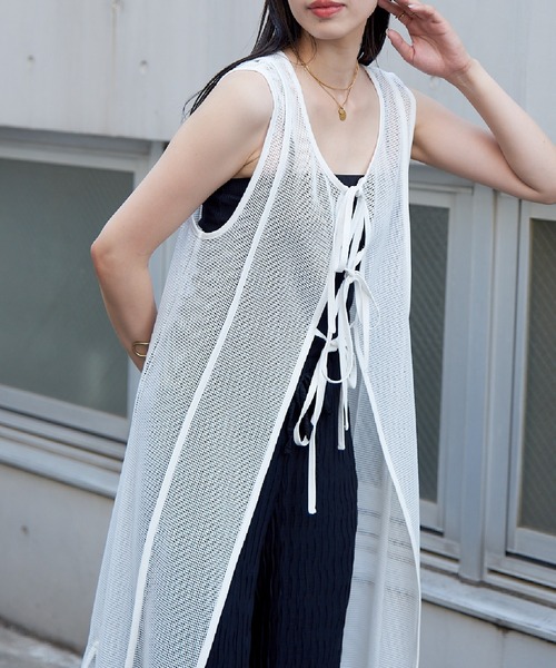 COLONY 2139(コロニートゥーワンスリーナイン)の「前後2WAY / メッシュパイピングリボン付きワンピース(ワンピース・レディース・ブラック/ホワイト・FREE)」の13枚目の写真