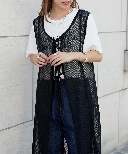 COLONY 2139(コロニートゥーワンスリーナイン)の「前後2WAY / メッシュパイピングリボン付きワンピース(ワンピース・レディース・ブラック/ホワイト・FREE)」の4枚目の写真