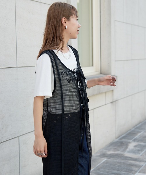 COLONY 2139(コロニートゥーワンスリーナイン)の「前後2WAY / メッシュパイピングリボン付きワンピース(ワンピース・レディース・ブラック/ホワイト・FREE)」の5枚目の写真