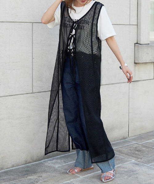 COLONY 2139(コロニートゥーワンスリーナイン)の「前後2WAY / メッシュパイピングリボン付きワンピース(ワンピース・レディース・ブラック/ホワイト・FREE)」の11枚目の写真