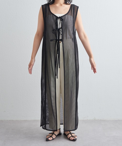 COLONY 2139(コロニートゥーワンスリーナイン)の「前後2WAY / メッシュパイピングリボン付きワンピース(ワンピース・レディース・ブラック/ホワイト・FREE)」の9枚目の写真