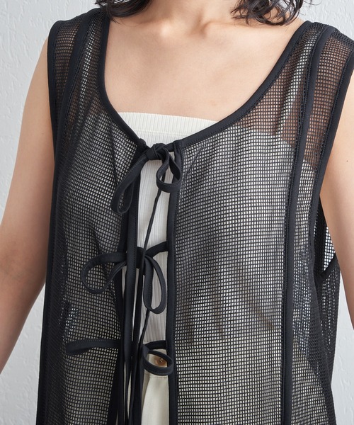 COLONY 2139(コロニートゥーワンスリーナイン)の「前後2WAY / メッシュパイピングリボン付きワンピース(ワンピース・レディース・ブラック/ホワイト・FREE)」の6枚目の写真