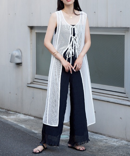 COLONY 2139(コロニートゥーワンスリーナイン)の「前後2WAY / メッシュパイピングリボン付きワンピース(ワンピース・レディース・ブラック/ホワイト・FREE)」の7枚目の写真