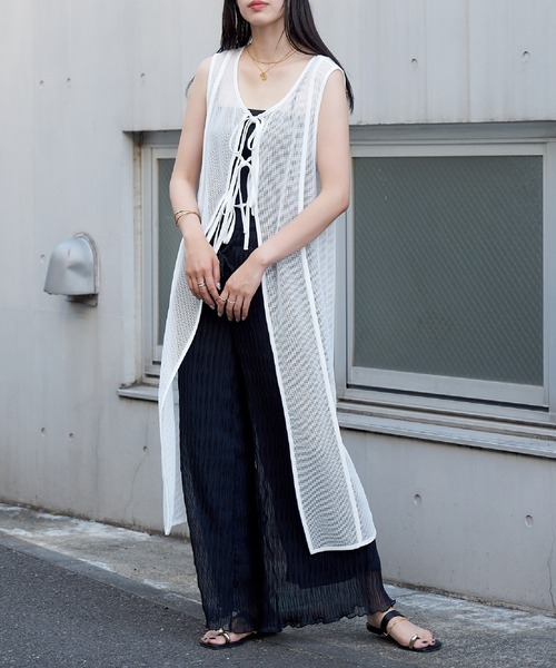 COLONY 2139(コロニートゥーワンスリーナイン)の「前後2WAY / メッシュパイピングリボン付きワンピース(ワンピース・レディース・ブラック/ホワイト・FREE)」の10枚目の写真