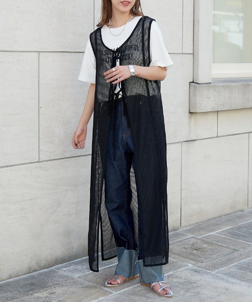 COLONY 2139(コロニートゥーワンスリーナイン)の「前後2WAY / メッシュパイピングリボン付きワンピース(ワンピース・レディース・ブラック/ホワイト・FREE)」の14枚目の写真