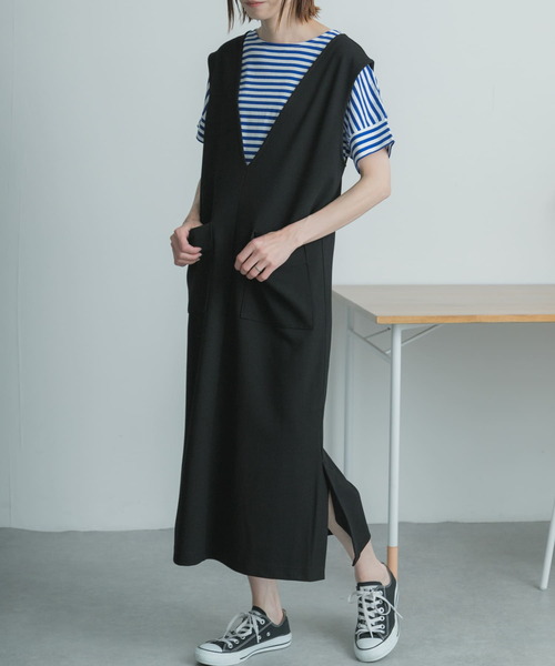 FORK&SPOON(フォークアンドスプーン)の「FORK&SPOON カットツイル2WAYジャンパースカート(ワンピース・レディース・ブラック/ベージュ系その他・1/2)」の3枚目の写真