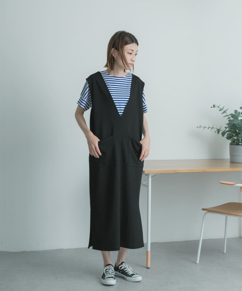 FORK&SPOON(フォークアンドスプーン)の「FORK&SPOON カットツイル2WAYジャンパースカート(ワンピース・レディース・ブラック/ベージュ系その他・1/2)」の11枚目の写真