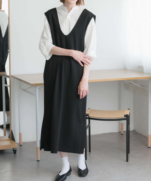 FORK&SPOON(フォークアンドスプーン)の「FORK&SPOON カットツイル2WAYジャンパースカート(ワンピース・レディース・ブラック/ベージュ系その他・1/2)」の4枚目の写真