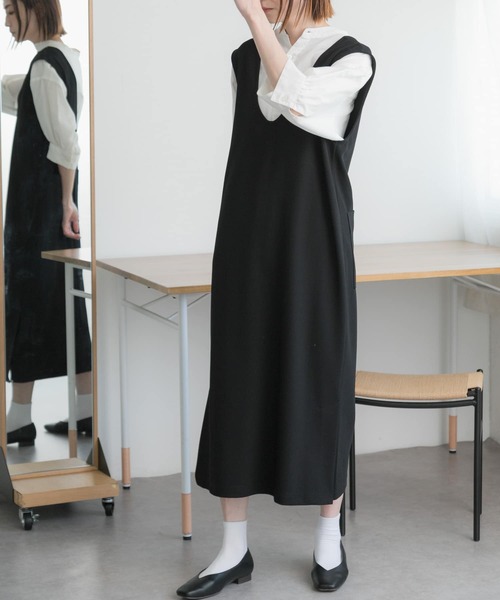 FORK&SPOON(フォークアンドスプーン)の「FORK&SPOON カットツイル2WAYジャンパースカート(ワンピース・レディース・ブラック/ベージュ系その他・1/2)」の12枚目の写真