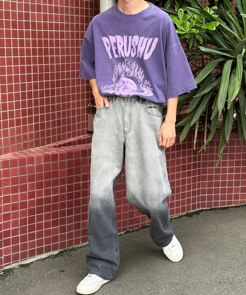 Perushu (ペルーシュ)スタッズ付きブラックデニムリジットデニム SILVER STUDDED RIGID DENIM/シルバースタッズリジットデニム