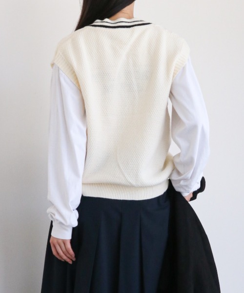 gossip!ロサンゼルス(ゴシップロサンゼルス)の「ケーブルニット Vネックベスト(ベスト・レディース・ボルドー/ネイビー/オフホワイト・FREE)」の8枚目の写真