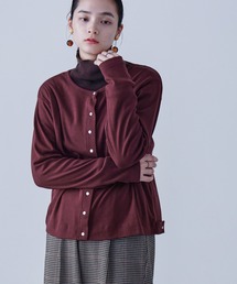 【M-5L】パールボタンクルーネックカーデ