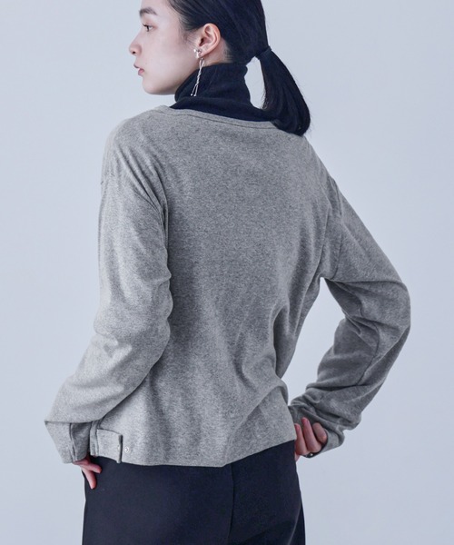 Fashion Letter（ファッションレター）の「【M-5L】パールボタンクルーネックカーデ（カーディガン/ボレロ・レディース・カーキ/ブラック/杢グレー/バーガンディー/チャコール・M～Ｌ/4L～5L/LL～3L）」の11枚目の写真