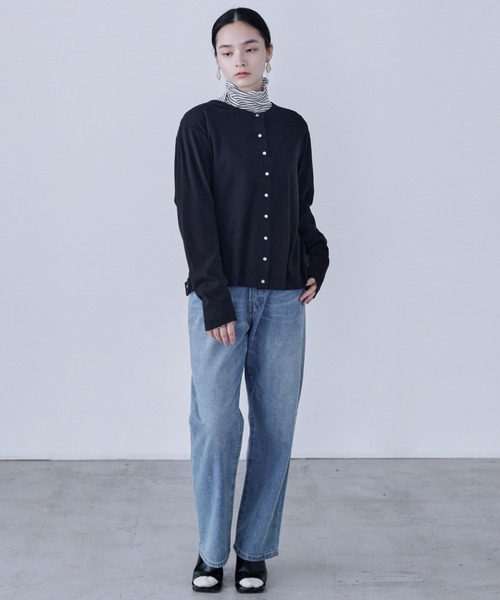 Fashion Letter（ファッションレター）の「【M-5L】パールボタンクルーネックカーデ（カーディガン/ボレロ・レディース・カーキ/ブラック/杢グレー/バーガンディー/チャコール・M～Ｌ/4L～5L/LL～3L）」の20枚目の写真