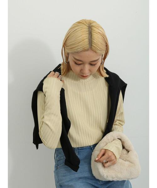 Samansa Mos2 blue(サマンサモスモスブルー)の「ハイネックシアーロンT(Tシャツ/カットソー・レディース・ブラック/キナリ/イエロー・F)」の10枚目の写真