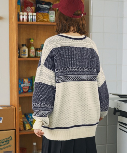 malo ニット・セーター レディース マーロ 中古　古着 60〜70年代 MARLOMAR KNITS ロゴワッペン Vネック カレッジ