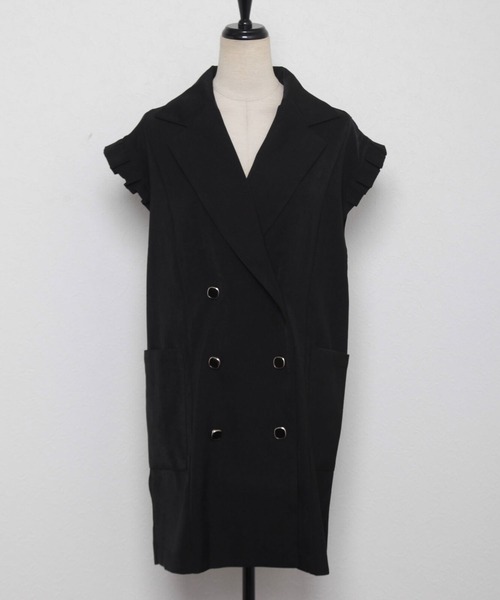 ANOTHER S(アナザーエス)の「プリーツフレンチ袖ダブルテーラードベストジレ(スーツベスト・レディース・キャメル/ブラック/グレー・FREE)」の5枚目の写真