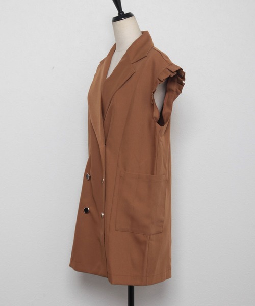 ANOTHER S(アナザーエス)の「プリーツフレンチ袖ダブルテーラードベストジレ(スーツベスト・レディース・キャメル/ブラック/グレー・FREE)」の7枚目の写真