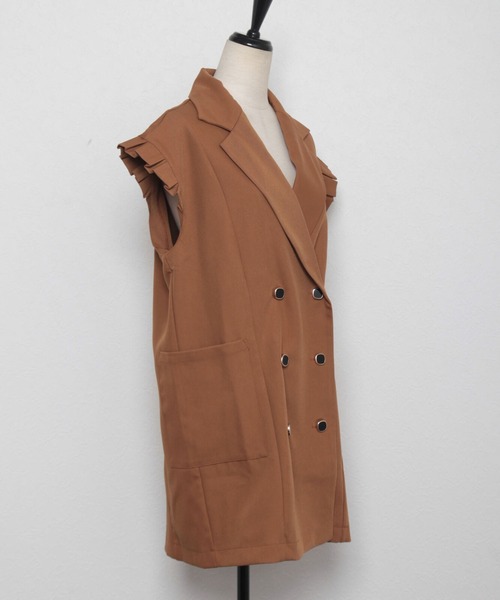ANOTHER S(アナザーエス)の「プリーツフレンチ袖ダブルテーラードベストジレ(スーツベスト・レディース・キャメル/ブラック/グレー・FREE)」の13枚目の写真
