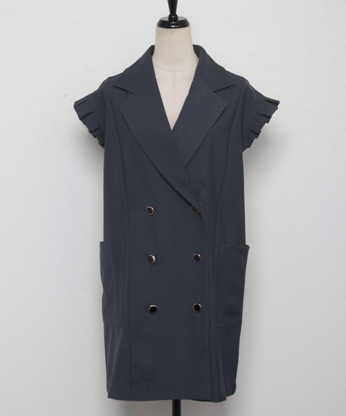 ANOTHER S(アナザーエス)の「プリーツフレンチ袖ダブルテーラードベストジレ(スーツベスト・レディース・キャメル/ブラック/グレー・FREE)」の6枚目の写真